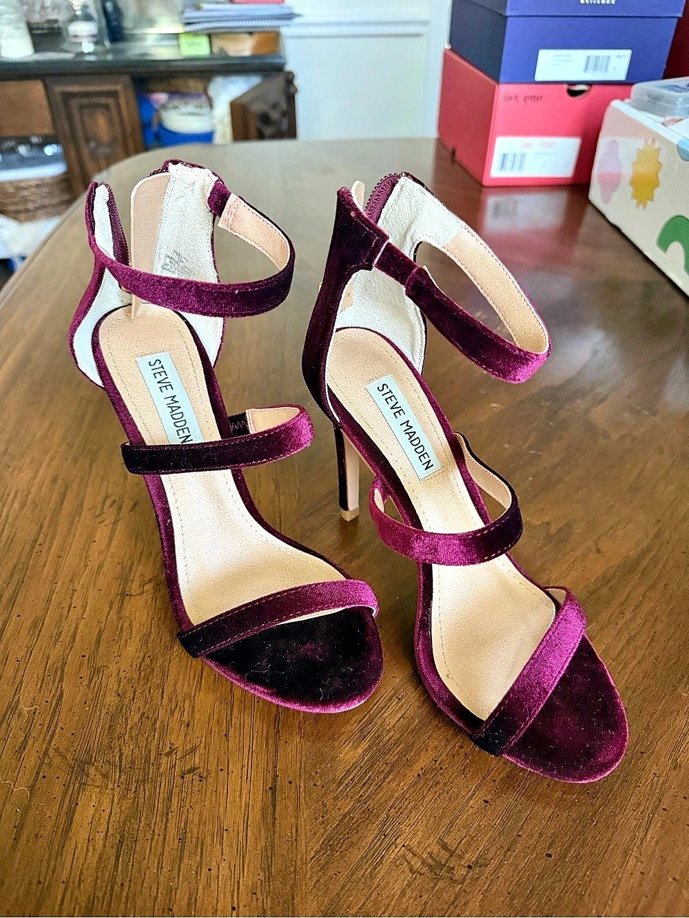 Size 6 Steve Madden Velvet Strappy Heels in Maroon